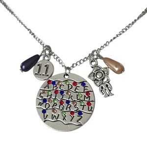 Stranger Things Themed Charm Necklace With Alphabet And 11 - Silver Toned Color